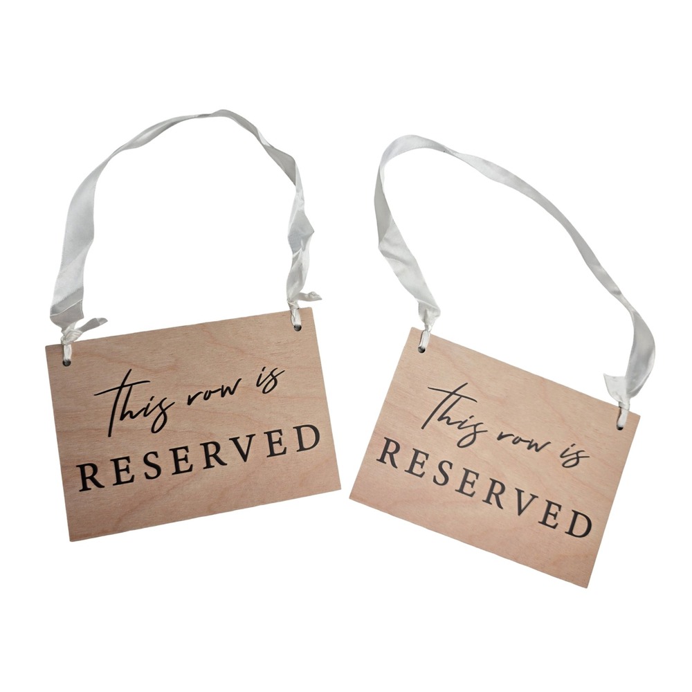 12 Pack Wooden Reserved Row Sign for Wedding Ceremony Natural Wood White Ribbon